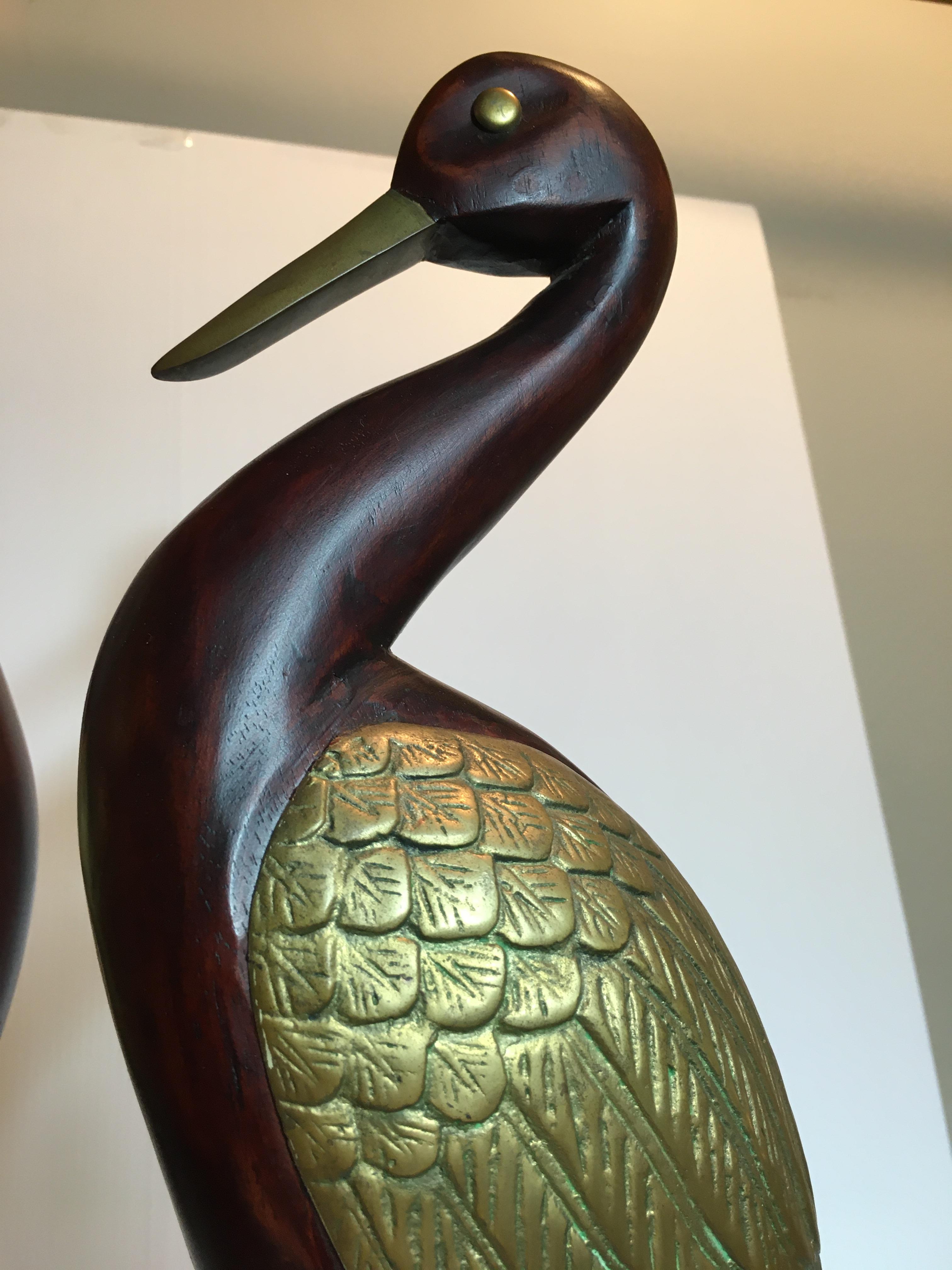Pair of Wood and Brass Cranes by Frederick Cooper In Good Condition In Winnetka, IL