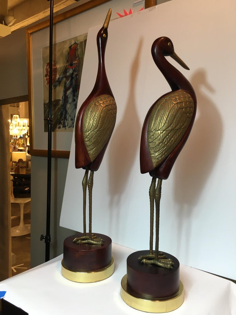 Pair of Wood and Brass Cranes by Frederick Cooper For Sale 2