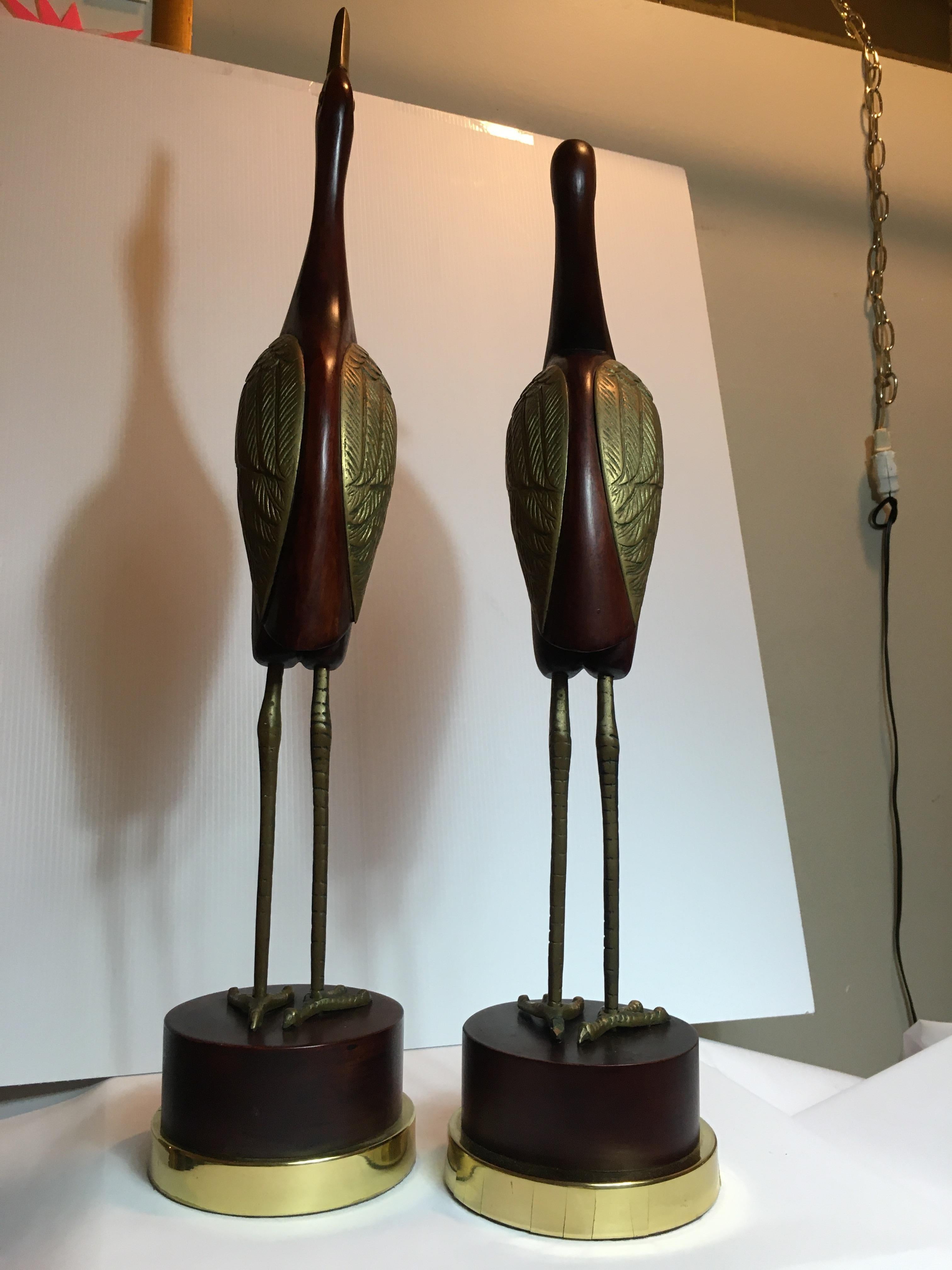 Pair of Wood and Brass Cranes by Frederick Cooper 3