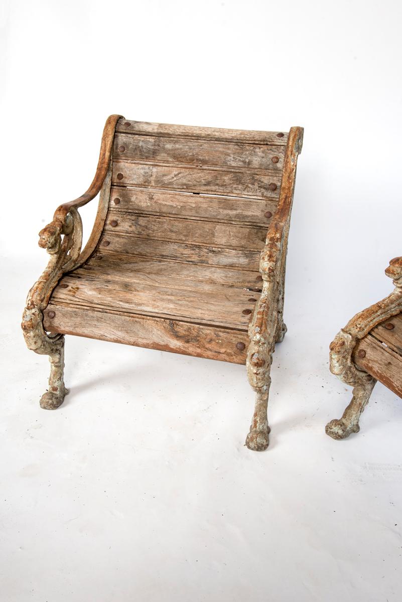 20th Century Pair of Wood and Cast Iron Garden Seats