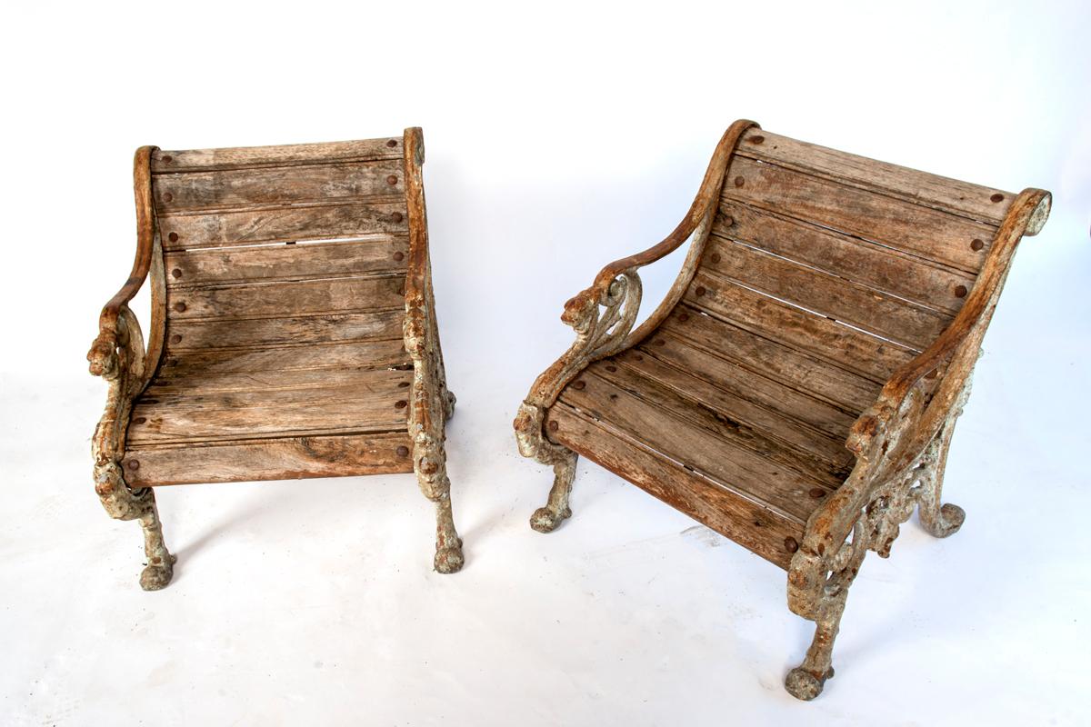 Pair of Wood and Cast Iron Garden Seats 3
