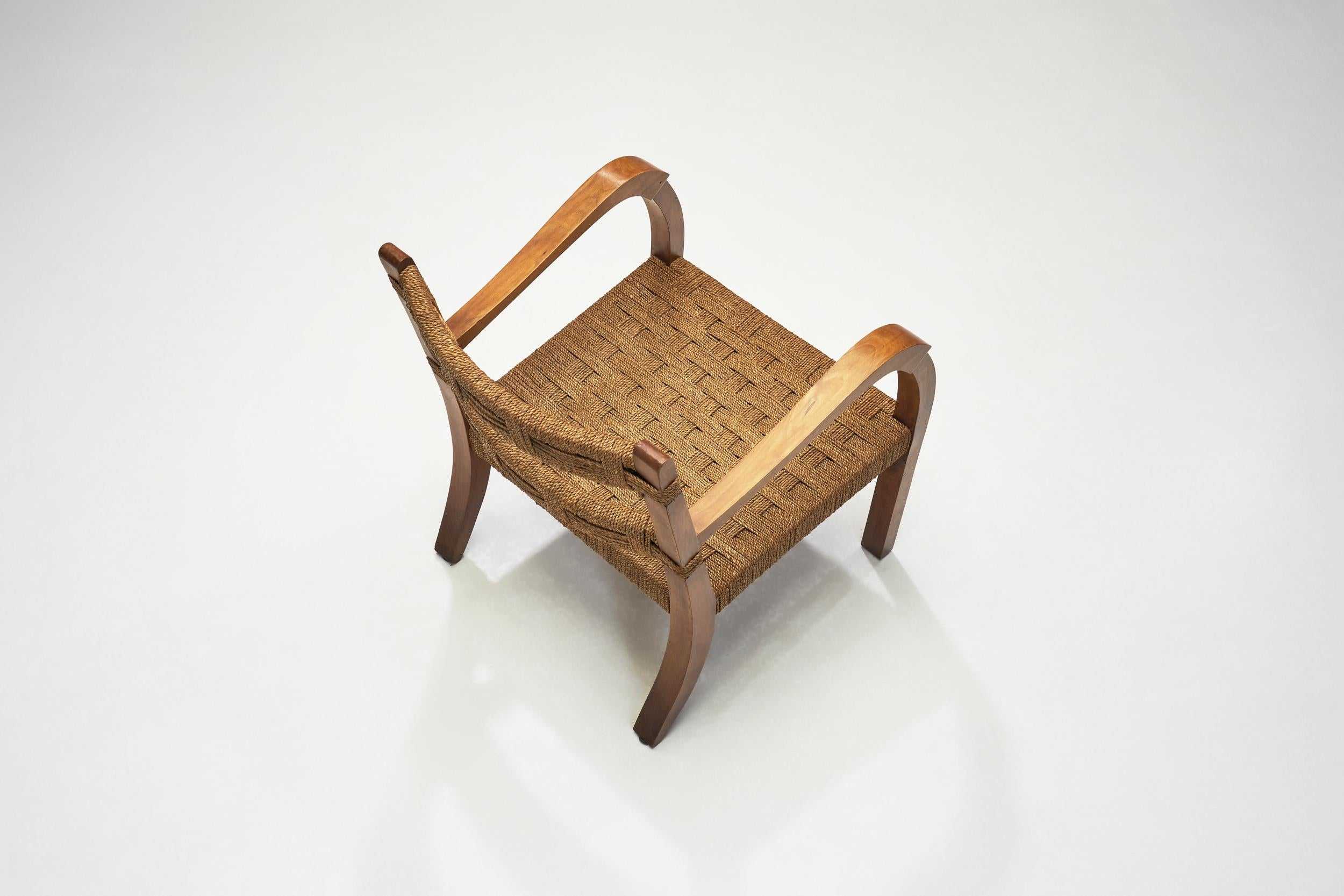 20ième siècle Paire de fauteuils en bois et rotin, Italie, milieu du 20e siècle en vente