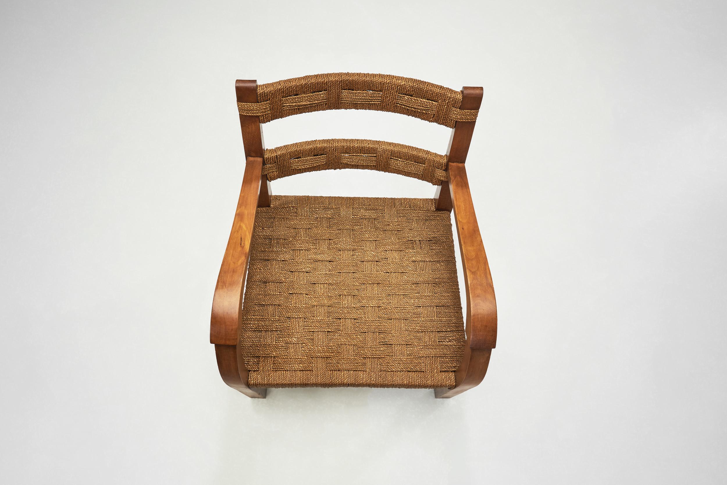 Rotin Paire de fauteuils en bois et rotin, Italie, milieu du 20e siècle en vente