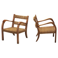 Ein Paar Sessel aus Holz und Rattan, Italien, Mitte des 20. Jahrhunderts