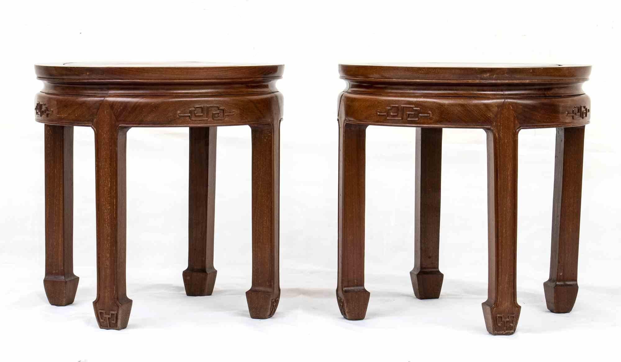 Chinese Pair of Wooden Low Tables, China, Mid-20th Century