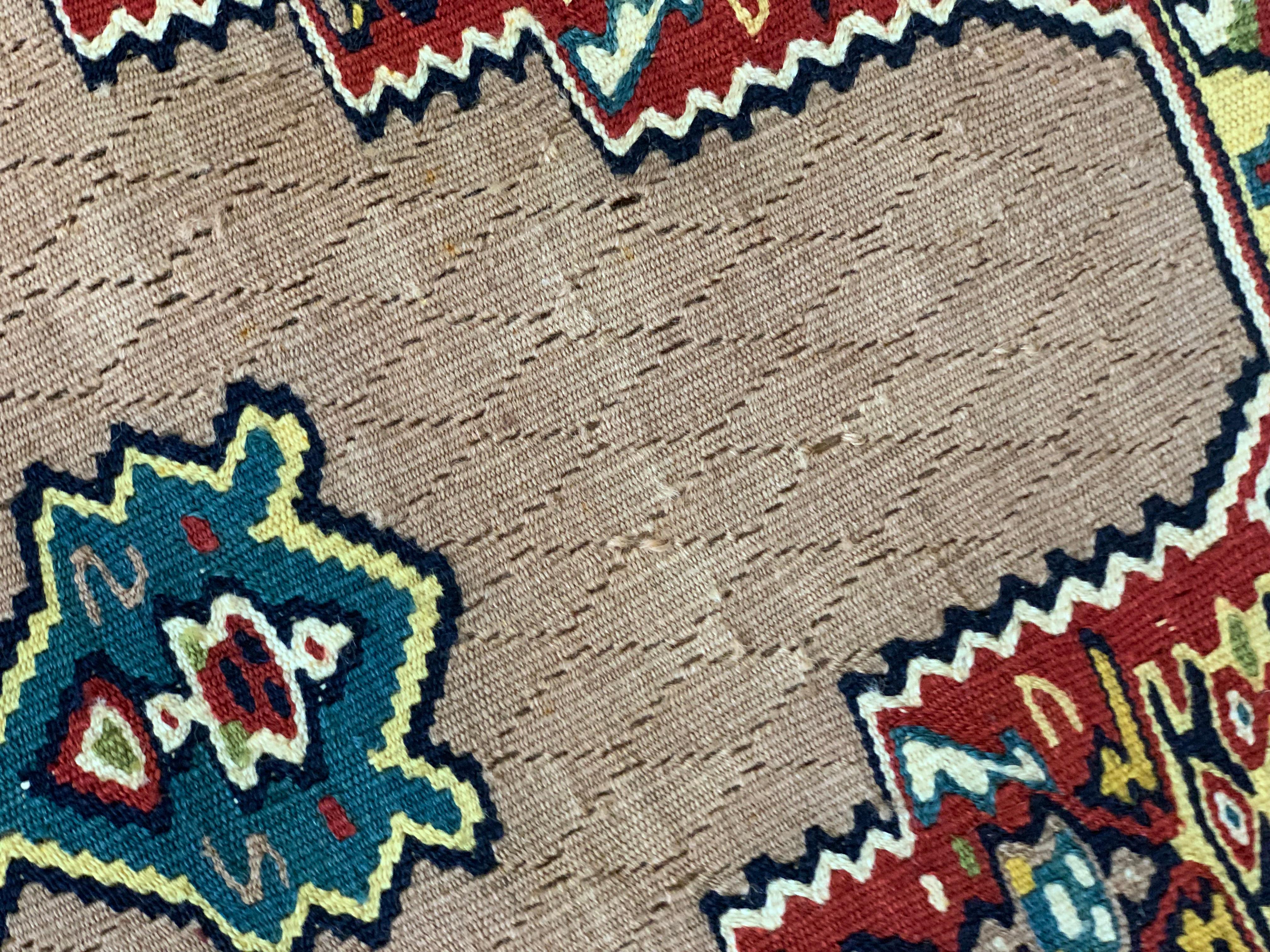 Contemporary Pair of Wool Silk Kurdish Kilims Handmade Flatwoven Coffee Area Rug For Sale
