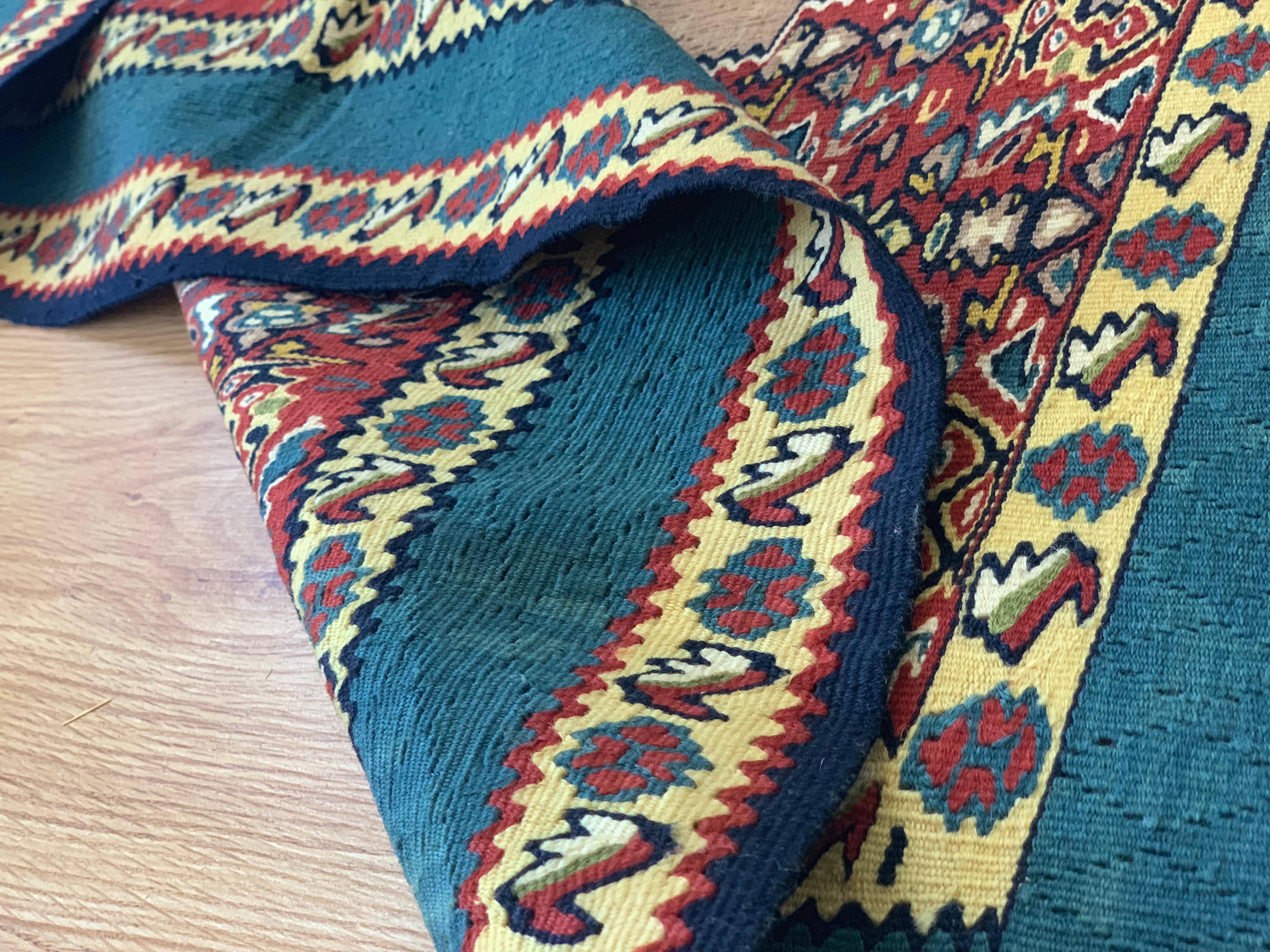 Pair of Wool Silk Kurdish Kilims Handmade Flatwoven Coffee Area Rug For Sale 2