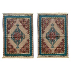 Paire de tapis de table Kilims Kurdish en laine et soie tissés à la main à plat, fabriqués à la main