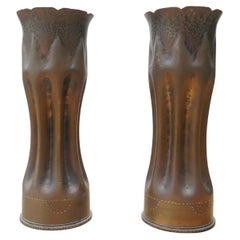 Antique Pair of World War I Brass Trench Art Shells/Vases, France