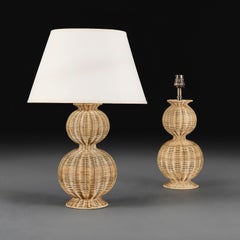 A Pair of Woven Rattan Poppy Seed Double Gourd Lamps