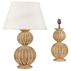 A Pair of Woven Rattan Poppy Seed Double Gourd Lamps