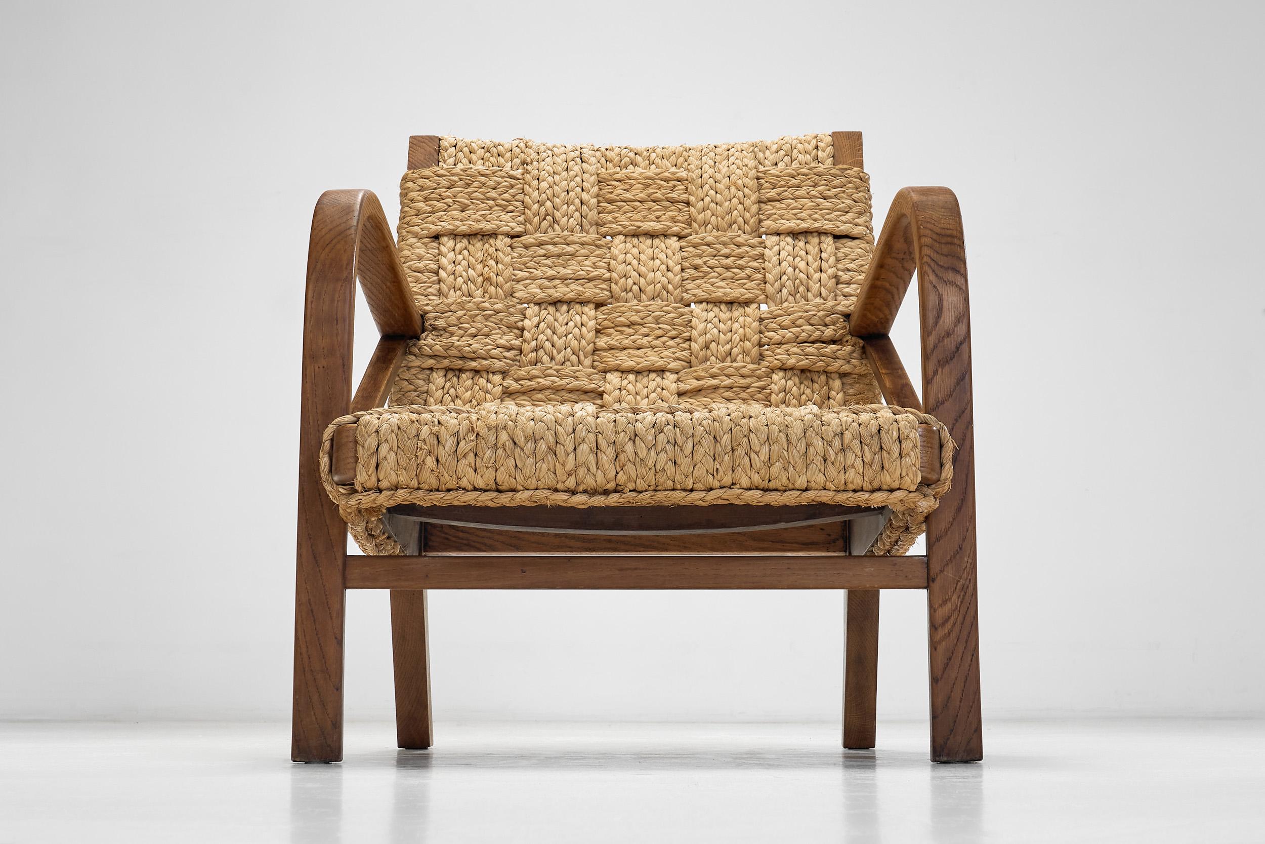 A Pair of Woven Rope Armchairs by Audoux-Minet, France ca 1950s 6