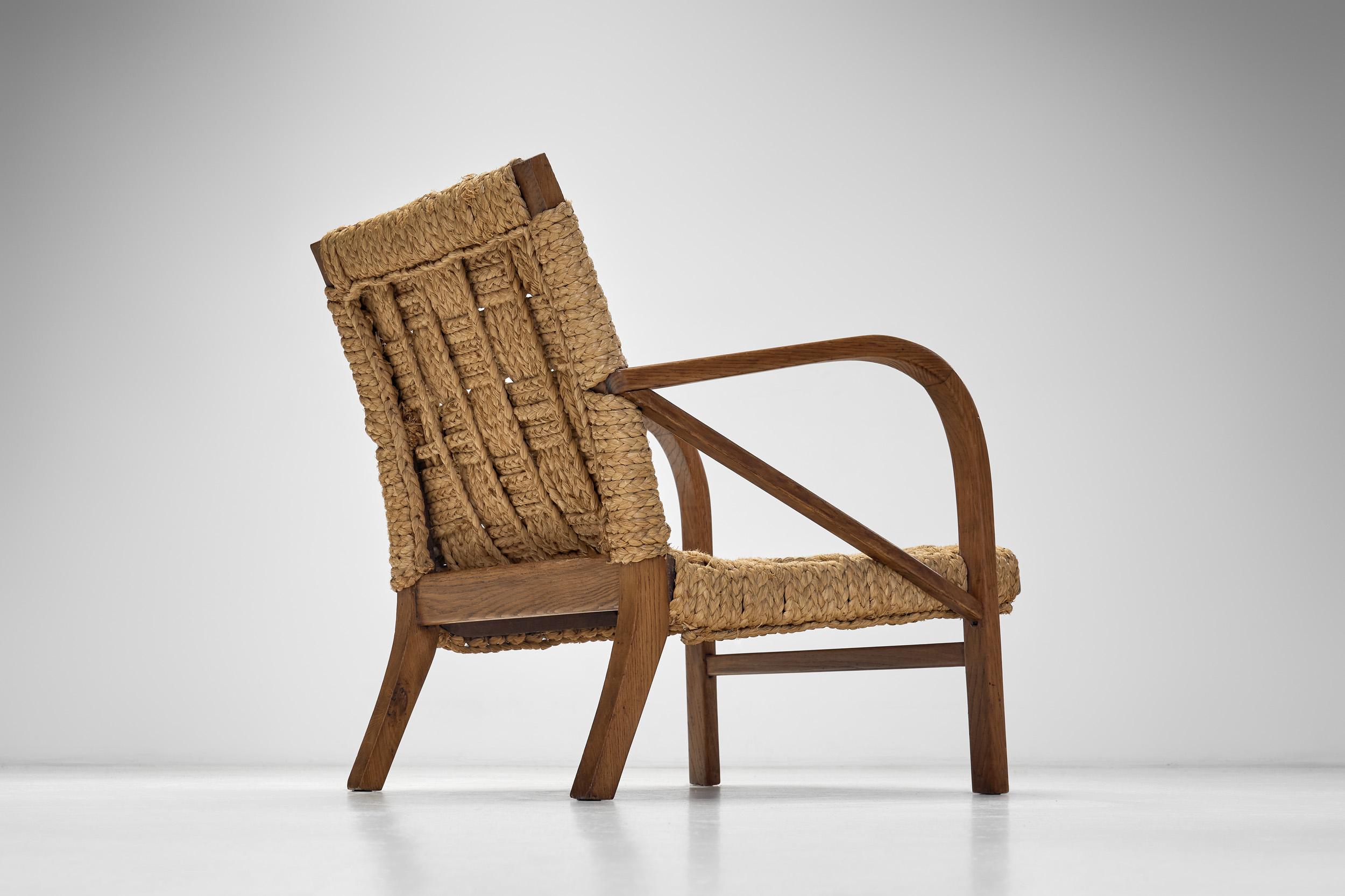 A Pair of Woven Rope Armchairs by Audoux-Minet, France ca 1950s 9
