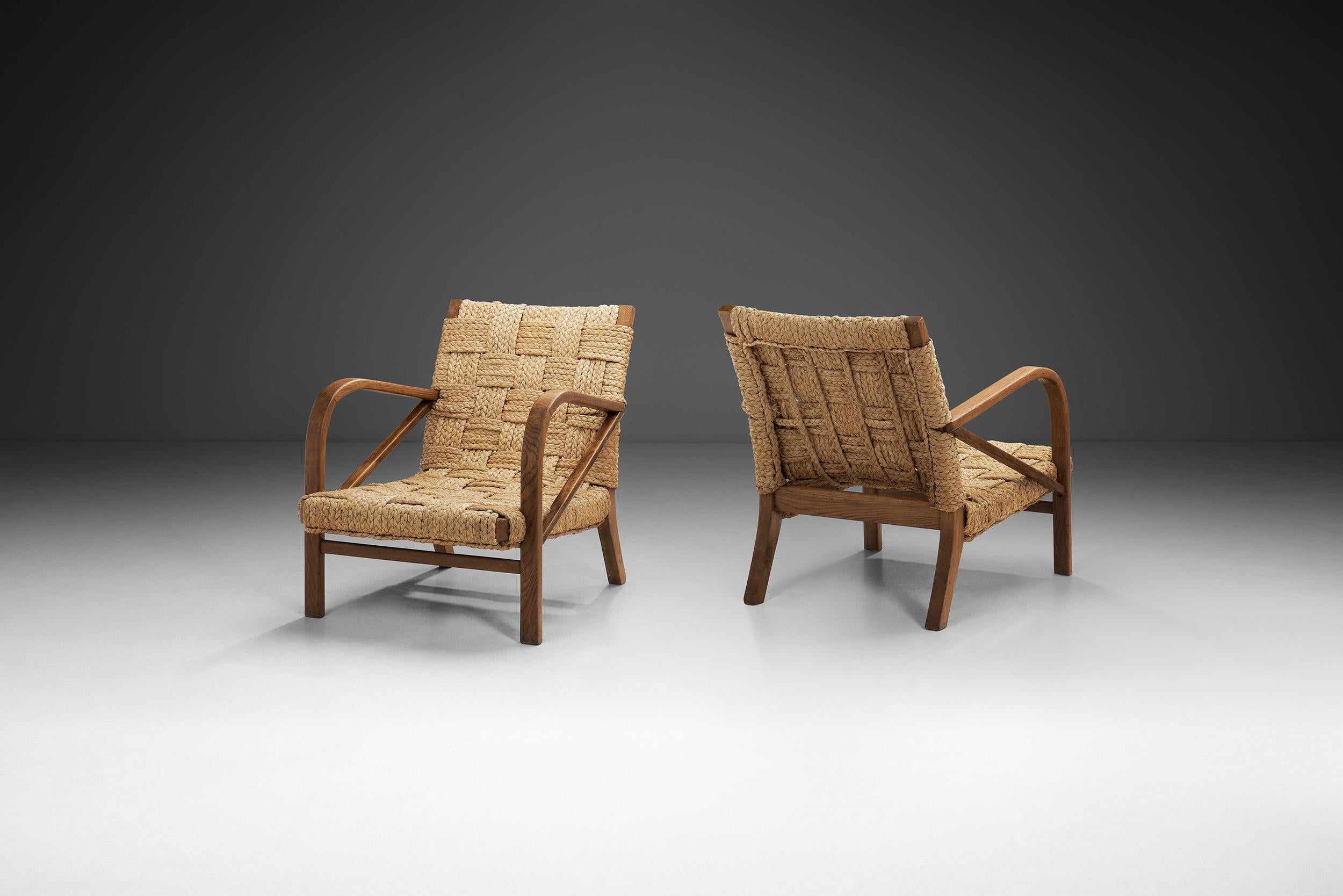 Adrien Audoux and Frida Minet were a French design duo who worked together during the mid-20th century. Known for their innovative use of natural, sustainable materials, including rope, wicker, and bamboo. Their work was heavily influenced by the