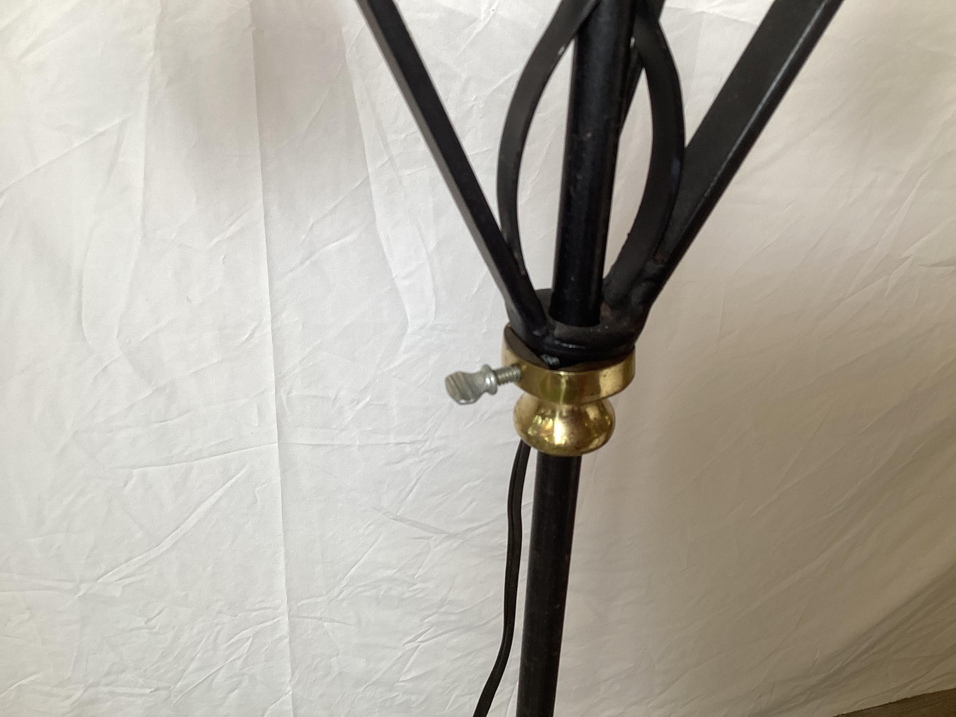 A Pair of Wroght Iron and Brass Adjustable Floor Lamps For Sale 1