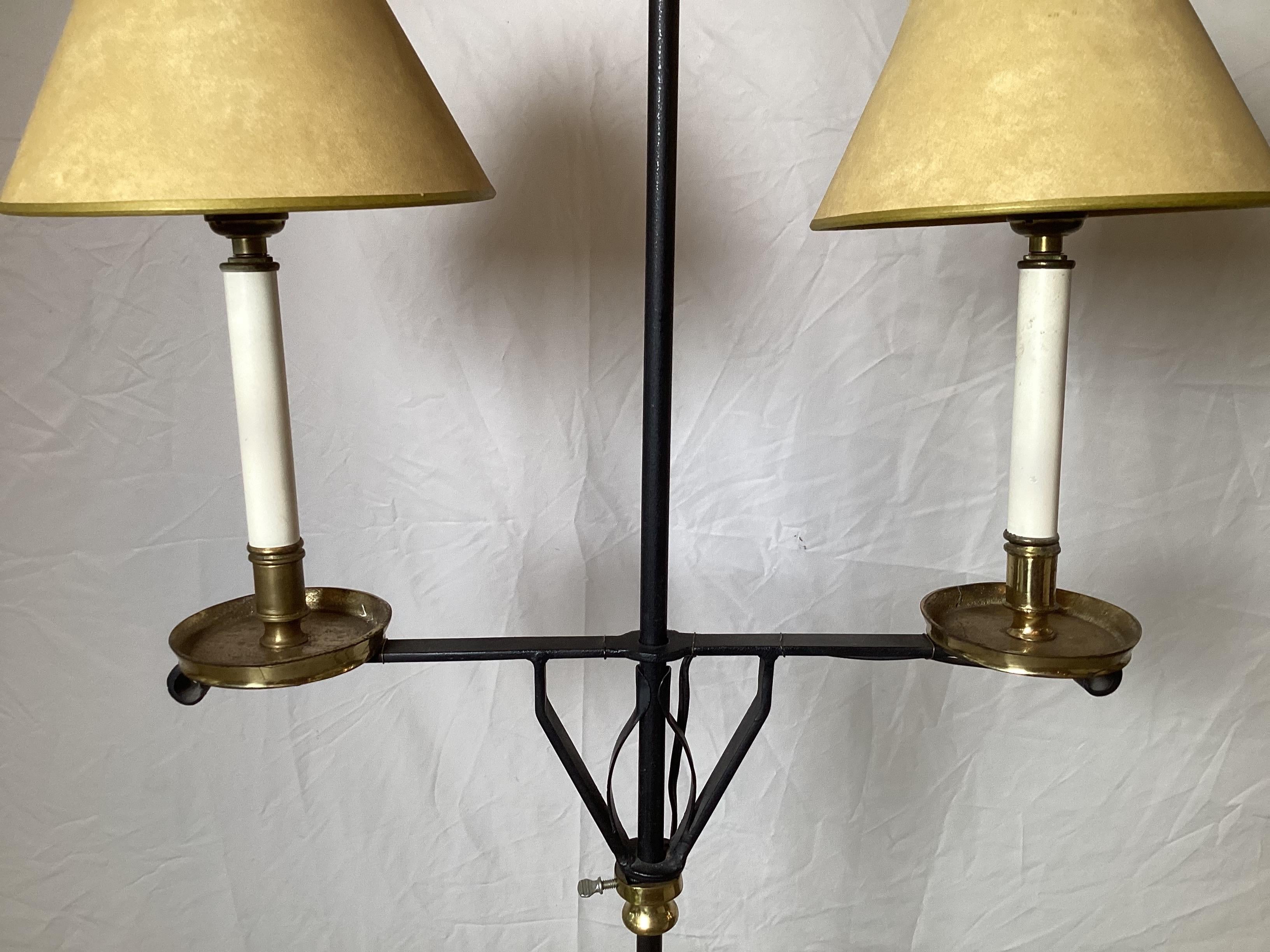 A Pair of Wroght Iron and Brass Adjustable Floor Lamps For Sale 2