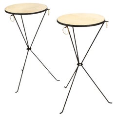Pair of Wrought Iron and Brass Drink Tables, Contemporary