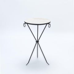 Pair of Wrought Iron and Brass Drink Tables with Parchment Tops, Contemporary