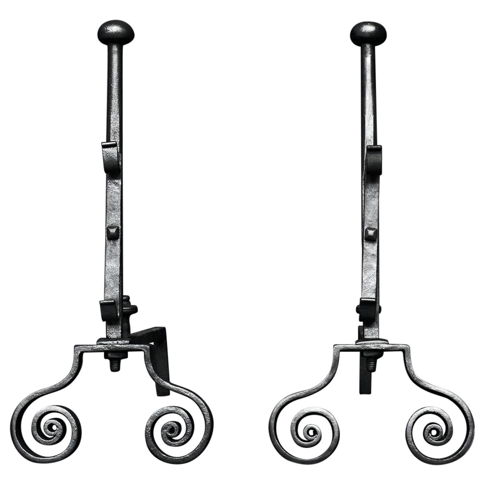 Pair of Wrought Iron Andirons For Sale