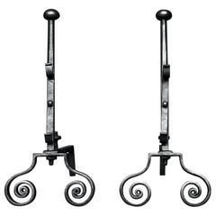 Antique Pair of Wrought Iron Andirons