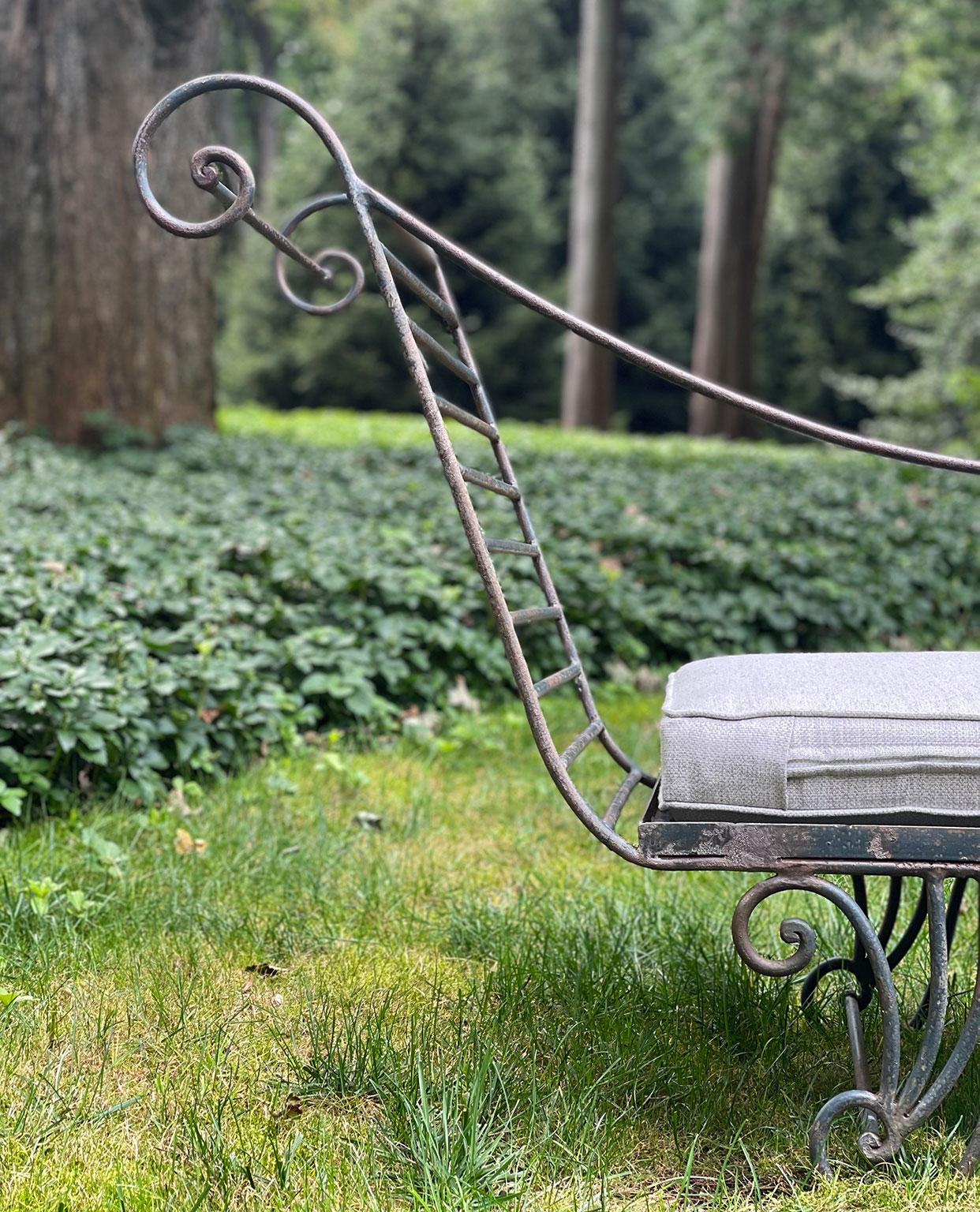 American Pair of Wrought-Iron Chaises with Sunbrella-Covered Cushions