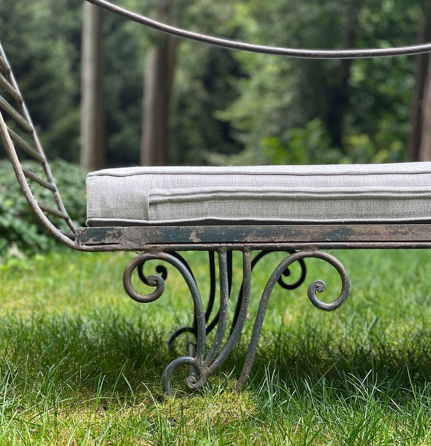 Pair of Wrought-Iron Chaises with Sunbrella-Covered Cushions In Good Condition In Katonah, NY