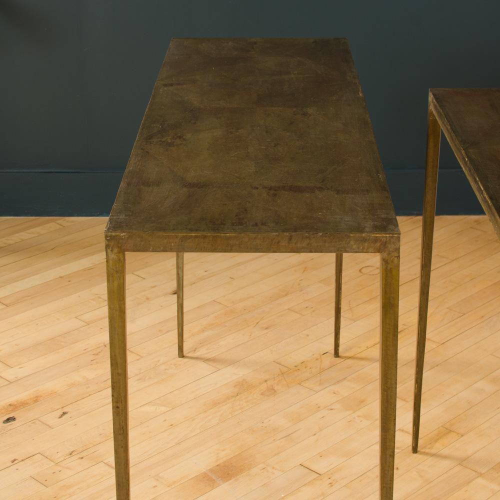A wrought iron console with bronze wash in the manner of Jean-Michel Frank. Contemporary.