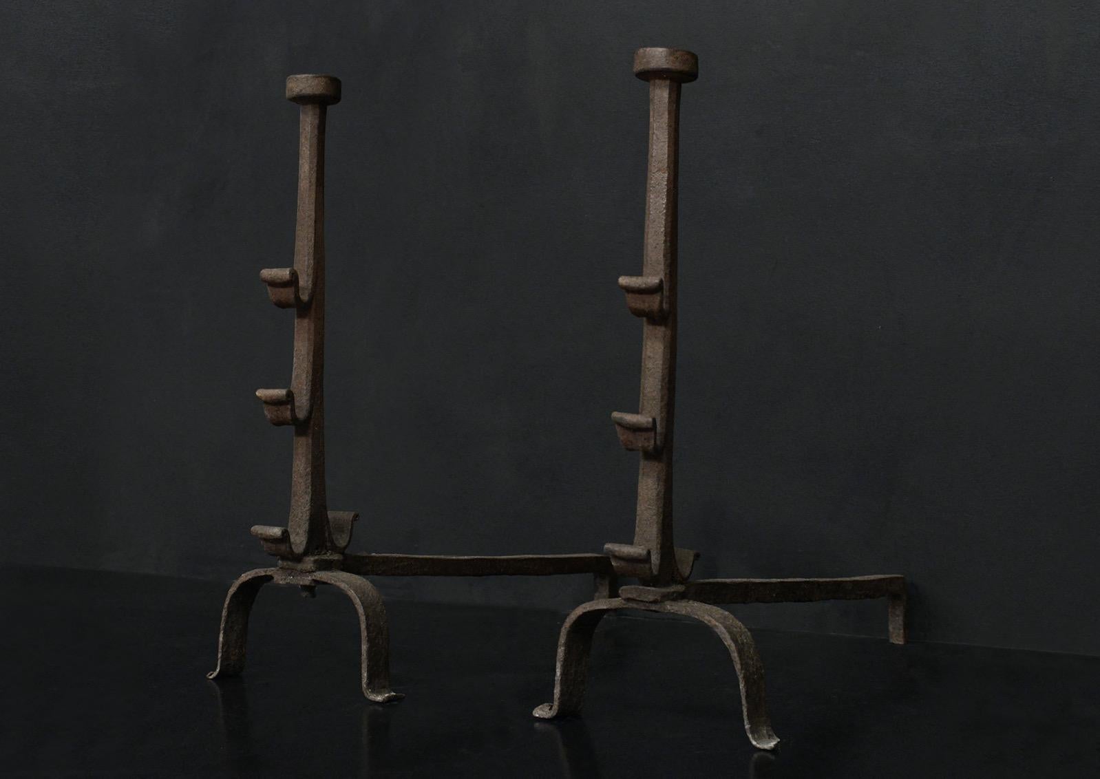 19th Century A Pair of Wrought Iron Firedogs For Sale