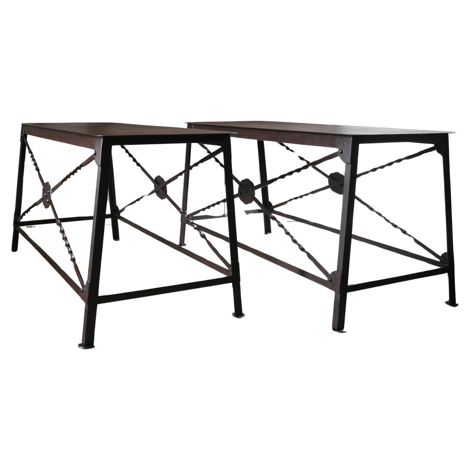 A Pair of Wrought Iron Tables For Sale