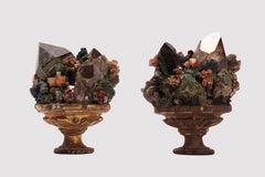 A pair of Wunderkammer Natural mineral specimen smoky quartz crystal. Italy 1880