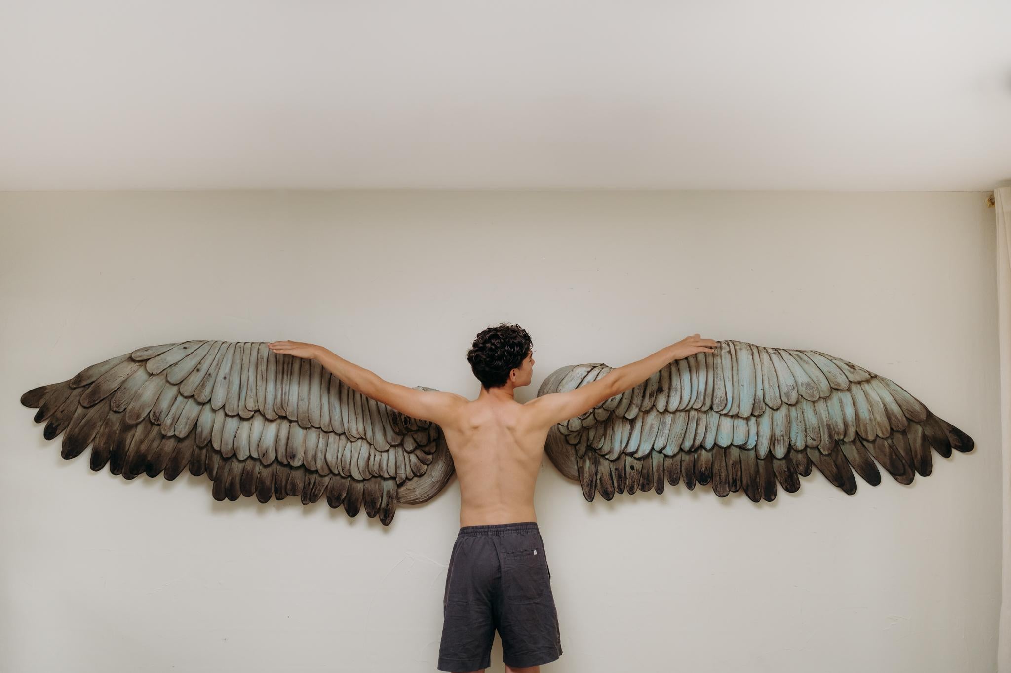 une trouvaille unique, ces très grandes ailes en bois ... patine sublime, objet décalé, poétique, fort, très décoratif ... 