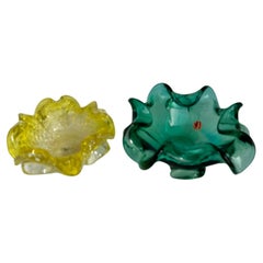 A Pair of Yellow and Turquoise Murano Frill Edged Catch All Bowls