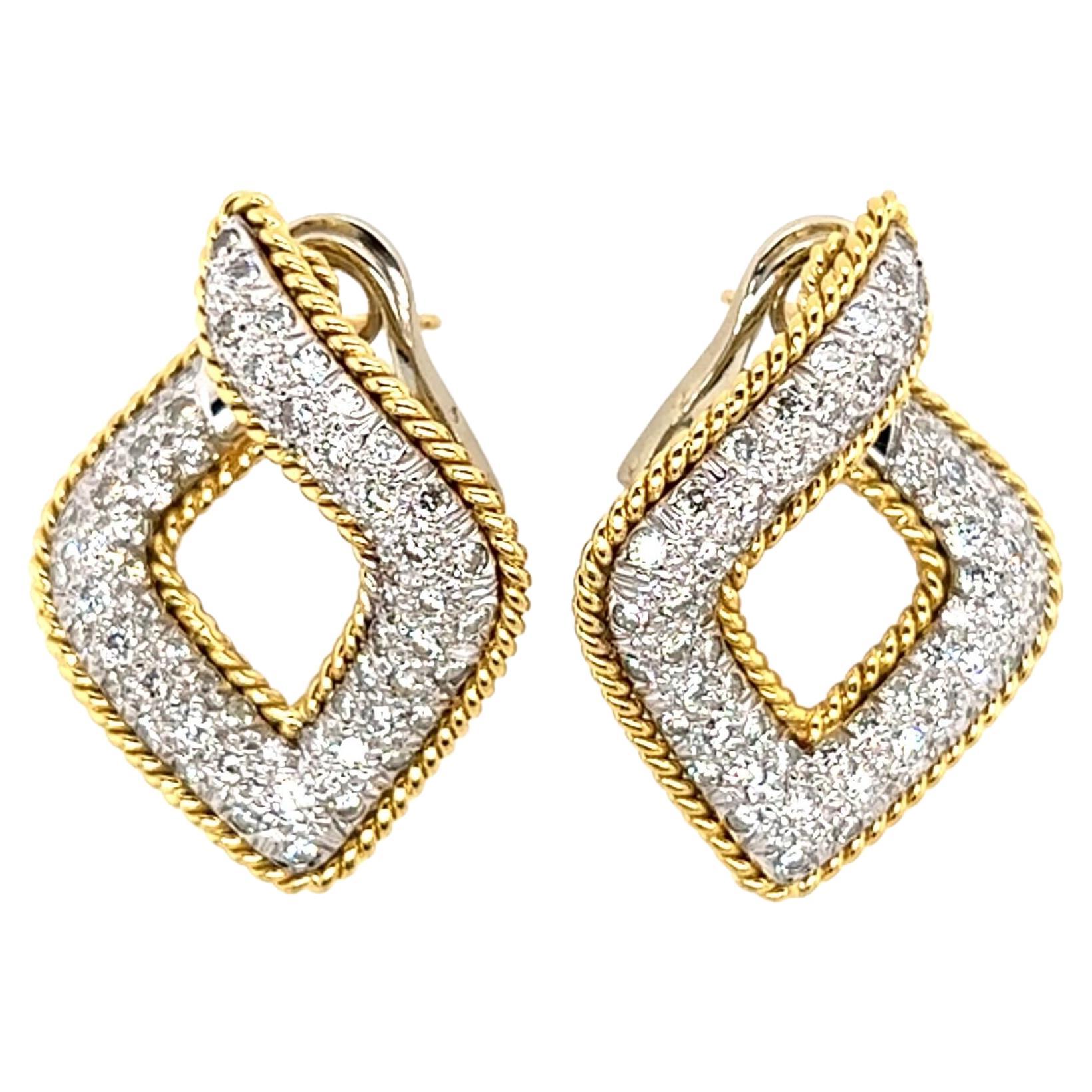 Pair of Yellow and White Gold and Diamond Earrings