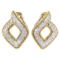 Pair of Yellow and White Gold and Diamond Earrings