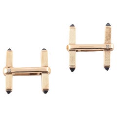 Pair of Yellow Gold and Sapphire H-Shaped Cufflinks by Asprey & Co