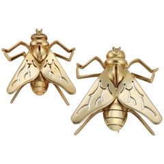 Vintage Pair of Yellow Gold Fly Insect Brooches, Boucheron