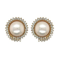 A Pair of Yellow Gold, Pearl and Diamond Earrings