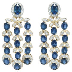 Retro A Pair of Yellow Gold, Sapphire and Diamond Chandelier Earrings