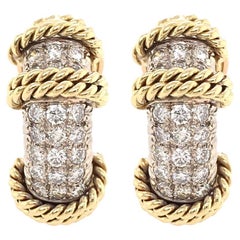 Pair of Yellow Gold, White Gold and Diamond Half Hoop Earrings