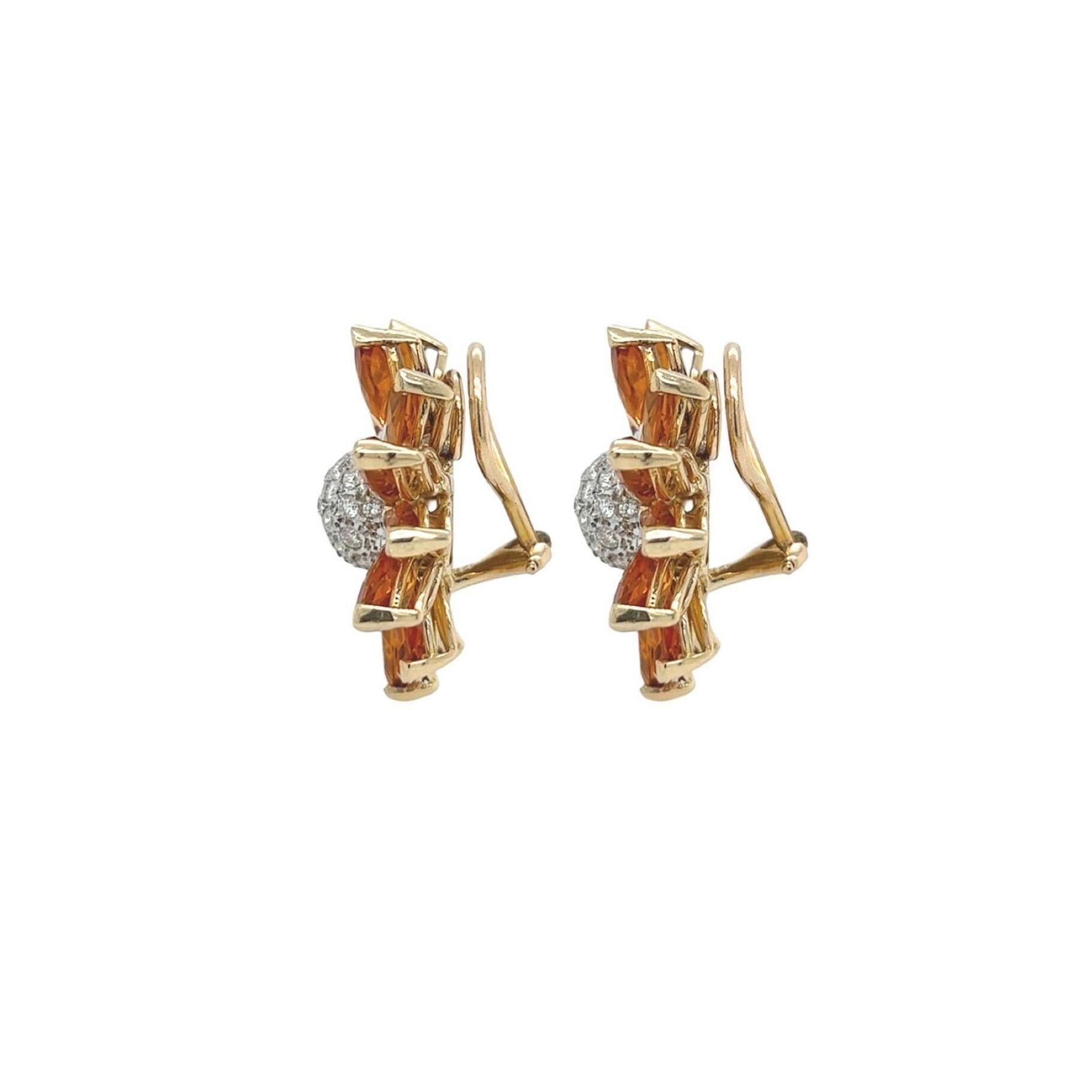 Marquise Cut A Pair of Yellow gold, White Gold, Citrine and Diamond Earrings