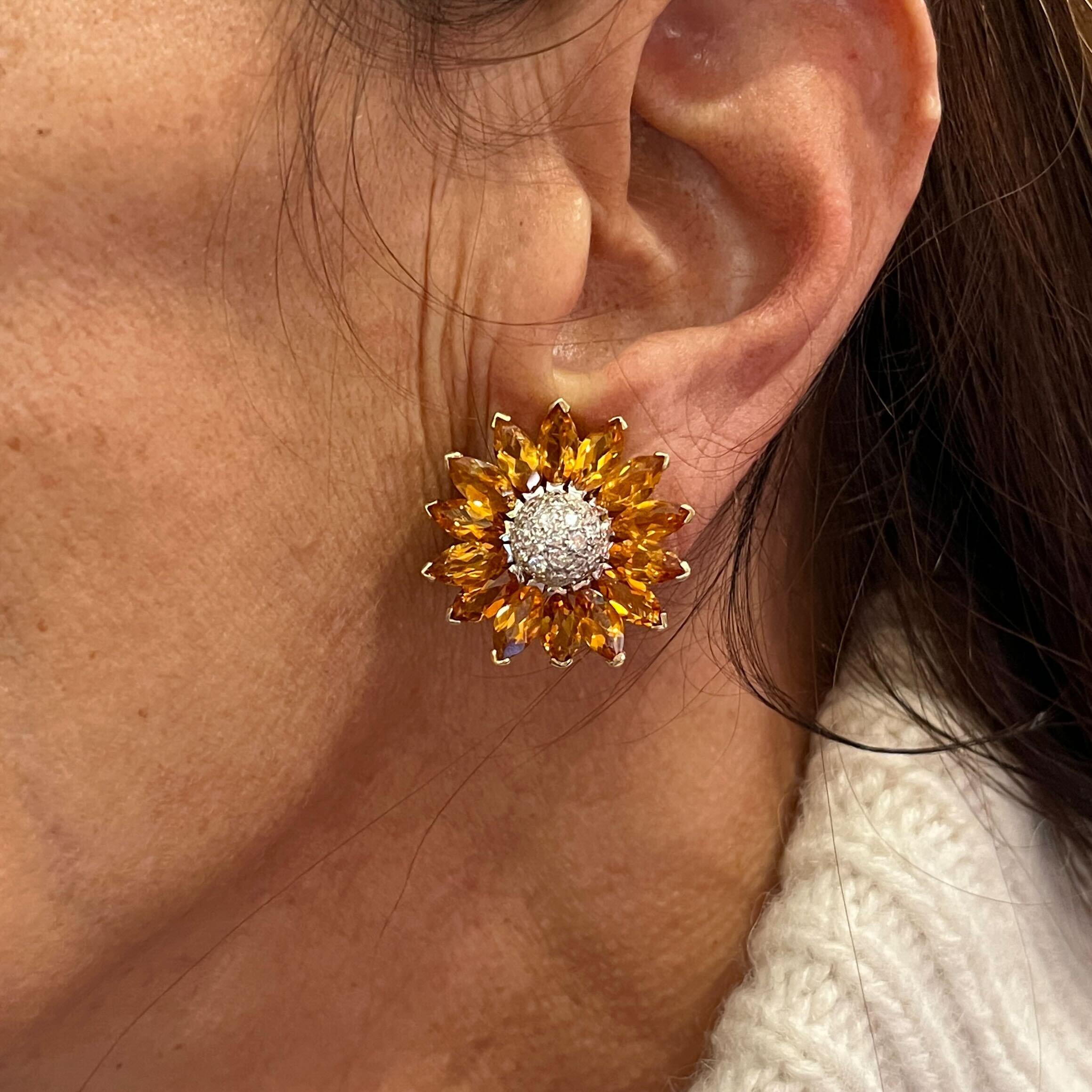 A Pair of Yellow gold, White Gold, Citrine and Diamond Earrings In Excellent Condition In New York, NY