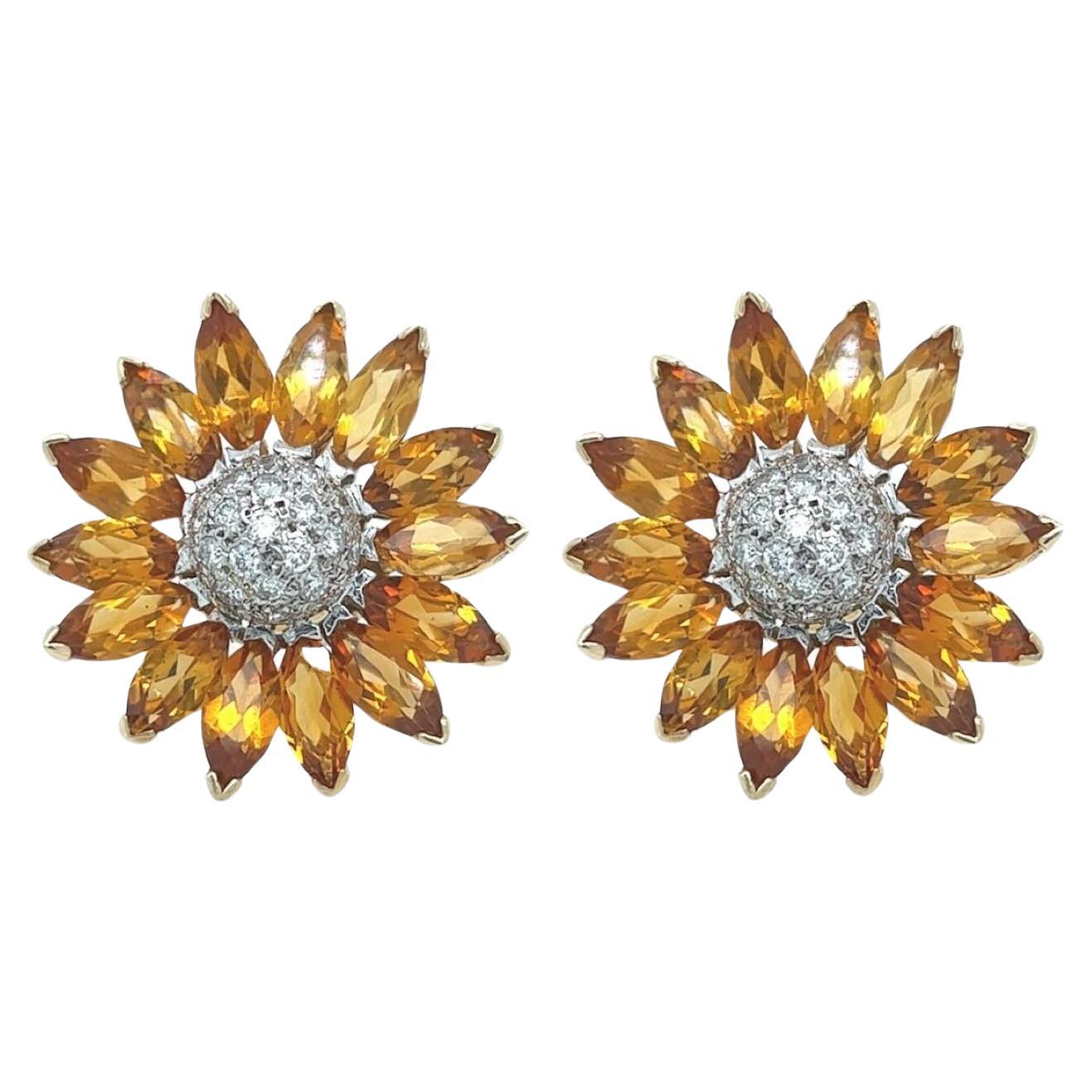 A Pair of Yellow gold, White Gold, Citrine and Diamond Earrings