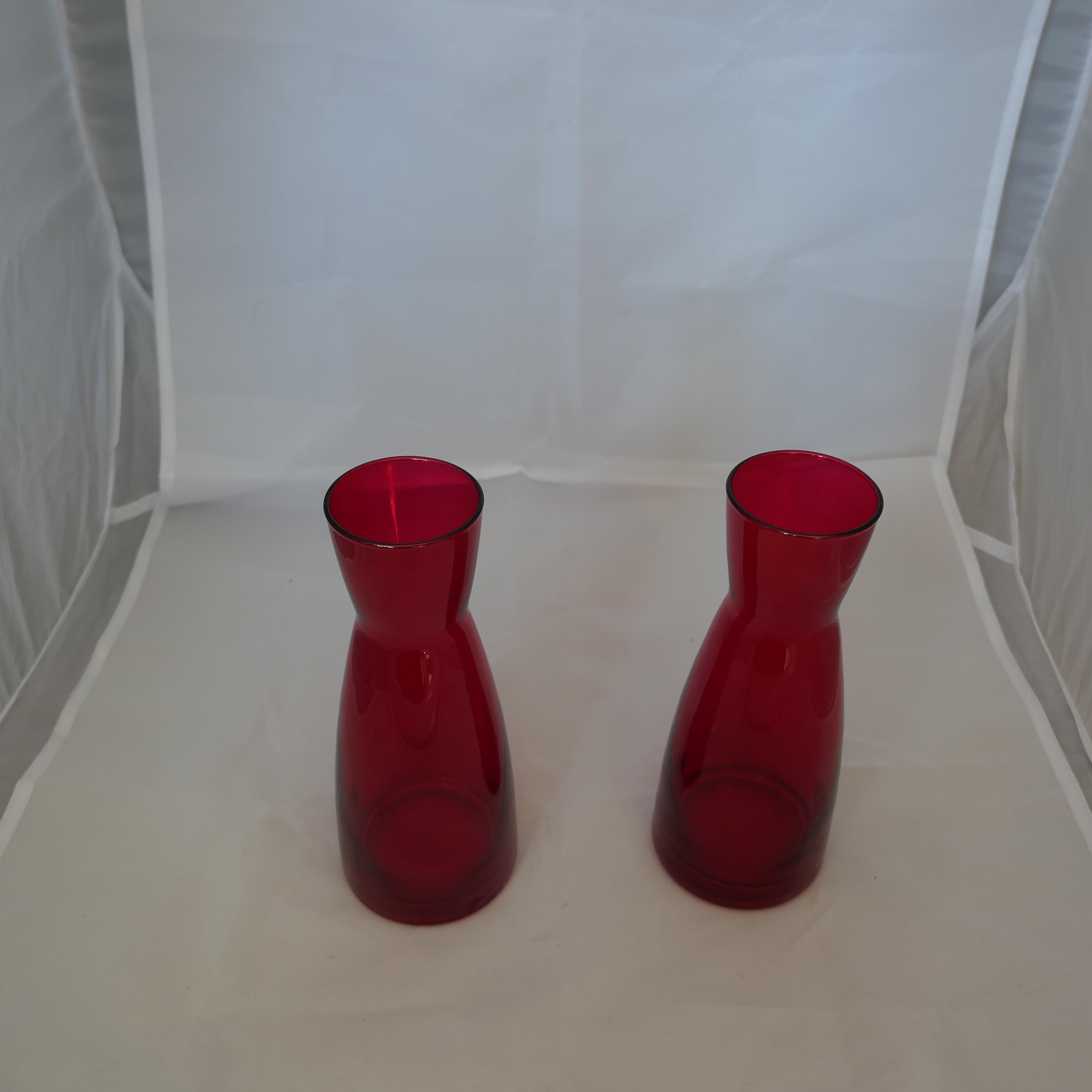 A Pair of Ypsilon Red Glass Carafes by Bormioli Rocco     For Sale 1