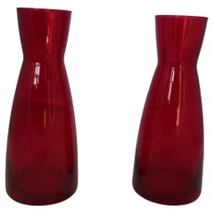 Vintage A Pair of Ypsilon Red Glass Carafes by Bormioli Rocco    