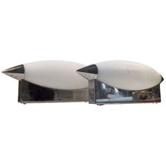 A Pair of Zeppelin Shaped Opaline and Chrome Wall Sconces, 1970s