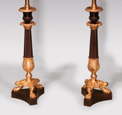 Pair of 19th Century Bronze & Ormolu Fluted Candlestick Lamps