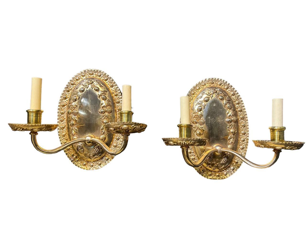 Early 20th Century 1920’s Caldwell Gilt Bronze Sconces with Hazelnuts   For Sale
