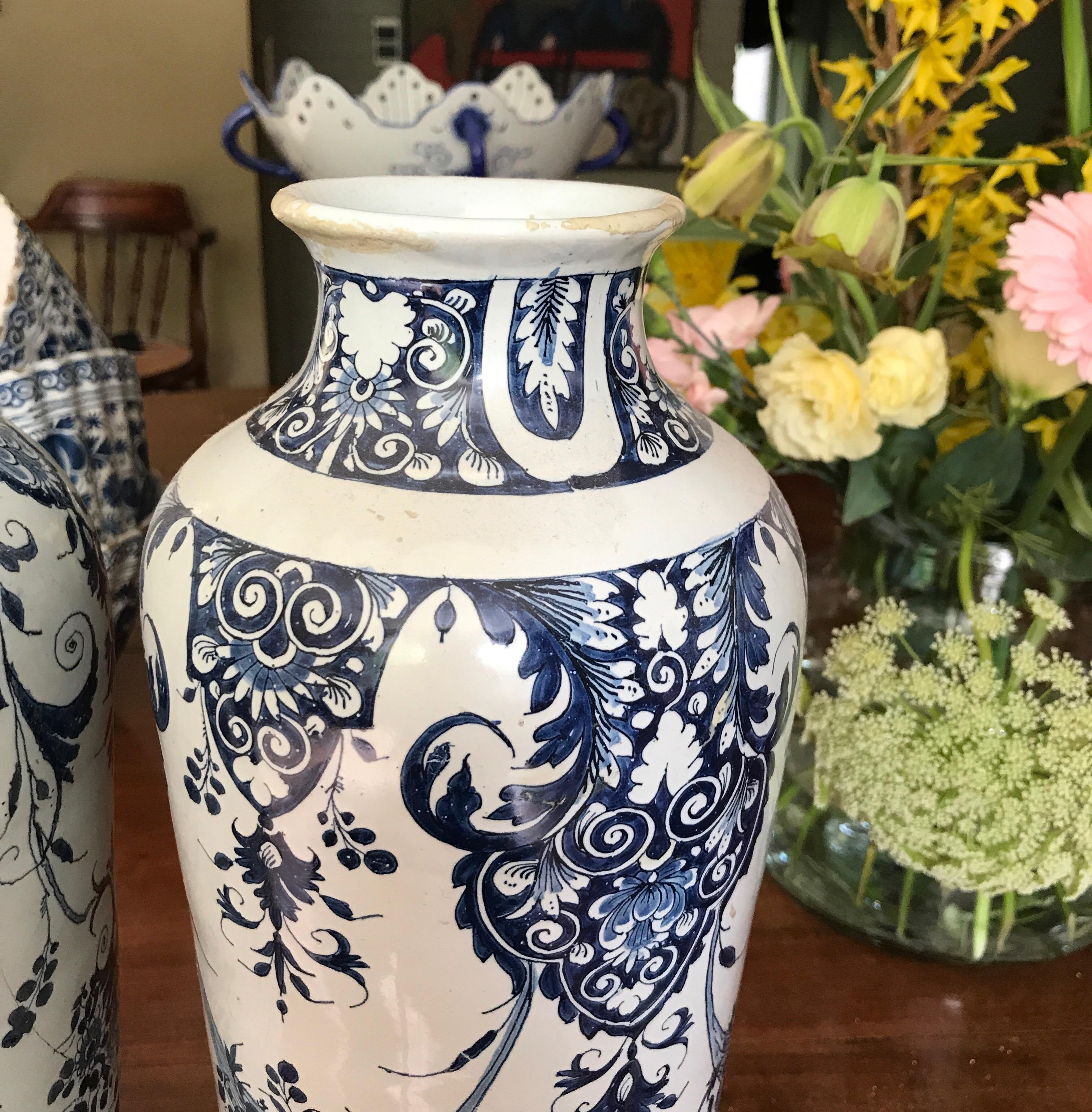 Louis Philippe Pair off Delft Vases, Late 18th Century For Sale