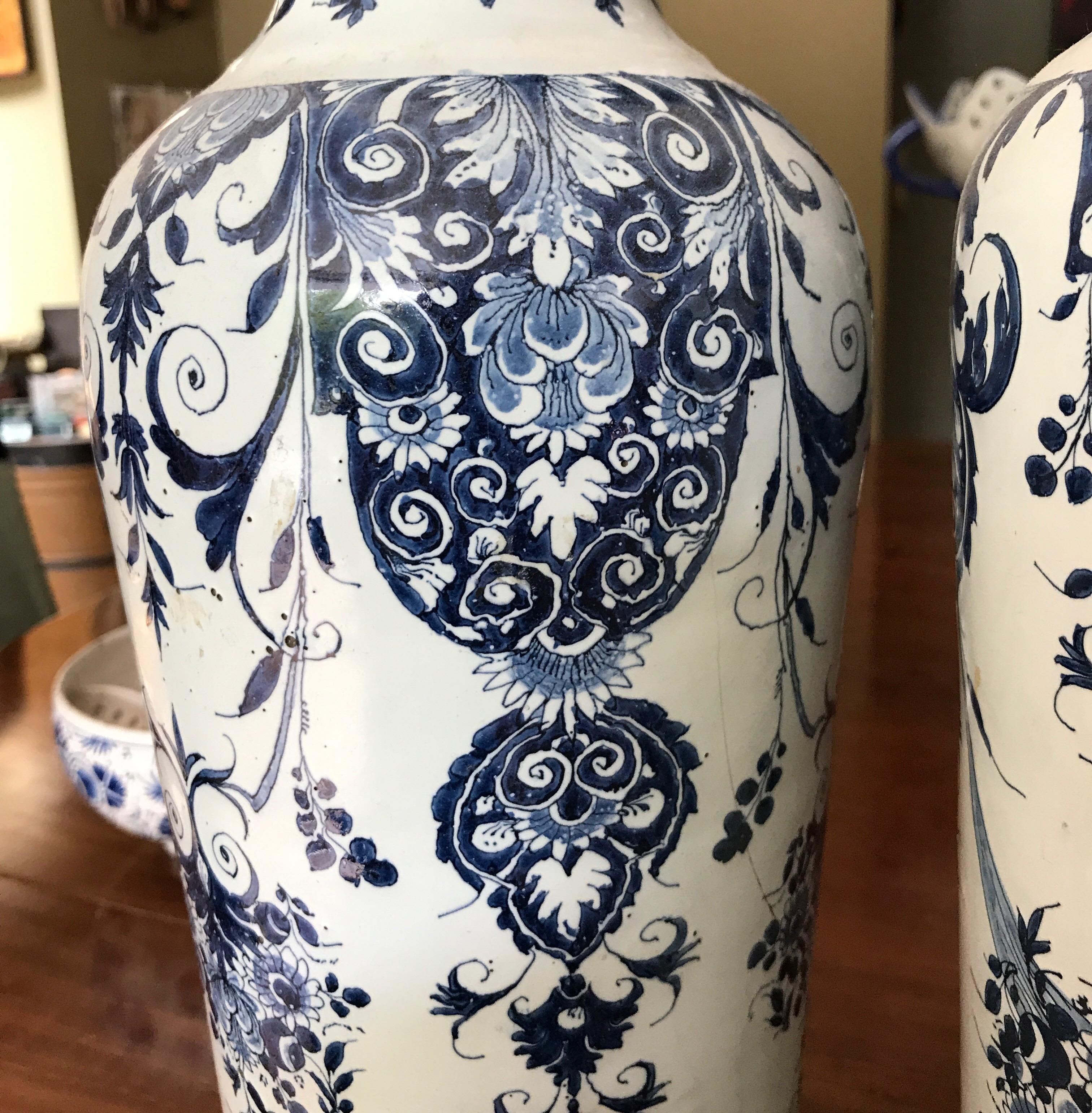 Dutch Pair off Delft Vases, Late 18th Century For Sale