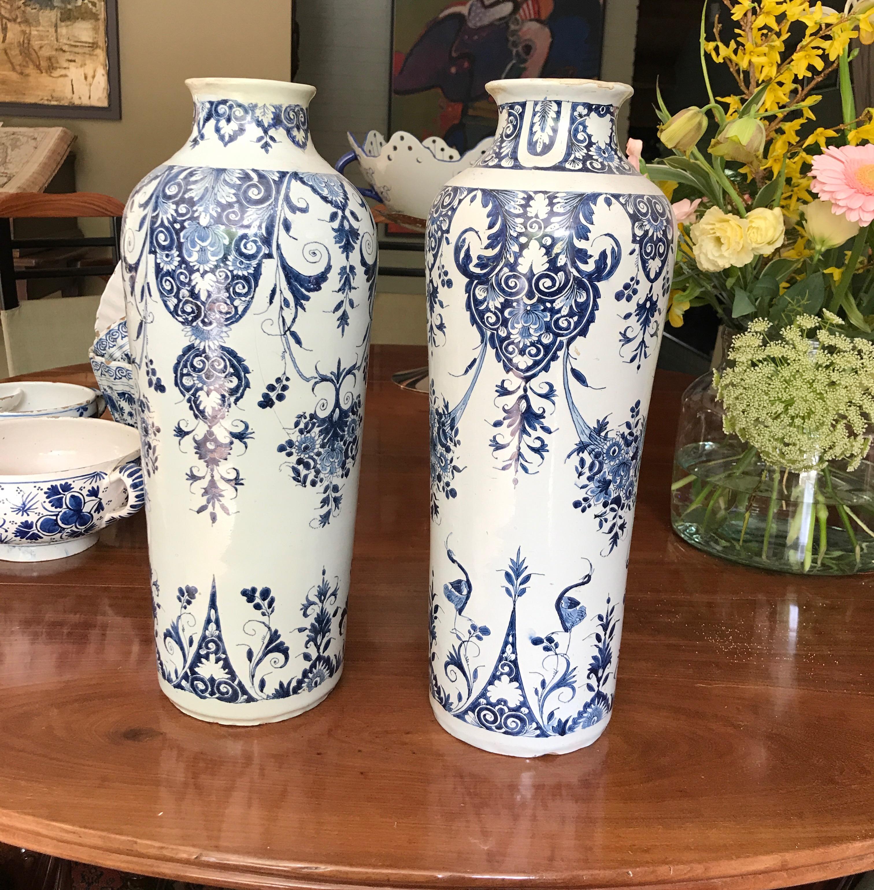 Faience Pair off Delft Vases, Late 18th Century For Sale